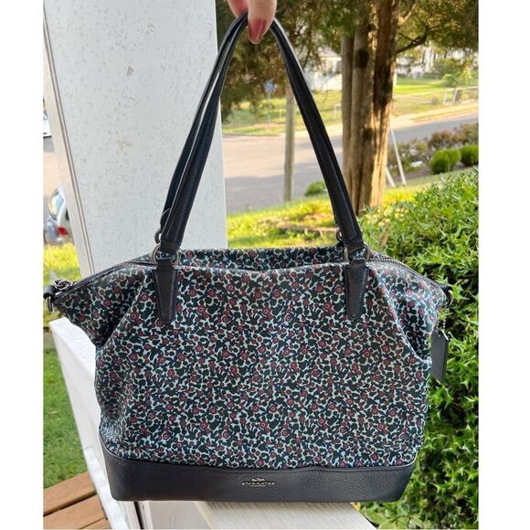 Coach Satchel in Ranch Floral Print Nylon and Navy Leather - Picture 1 of 6